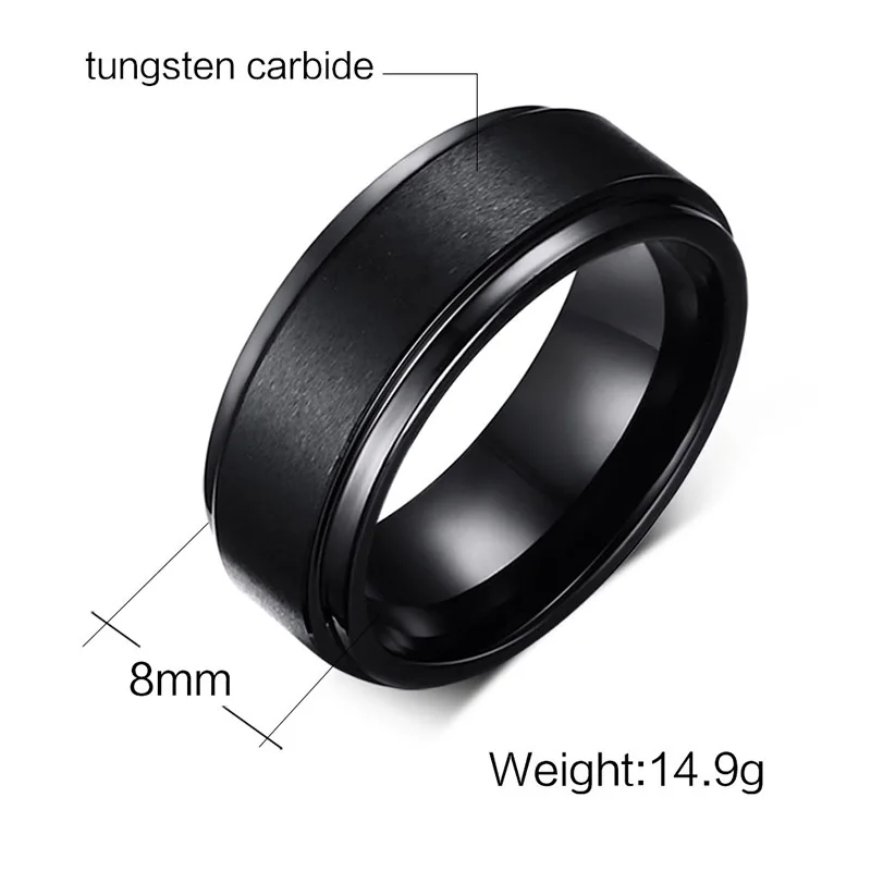 Men's Rings BASIC 8MM Wedding Engagement Band Black Pure Tungsten Carbide Men Matte Brushed Center Male Jewelry Aneis Bague