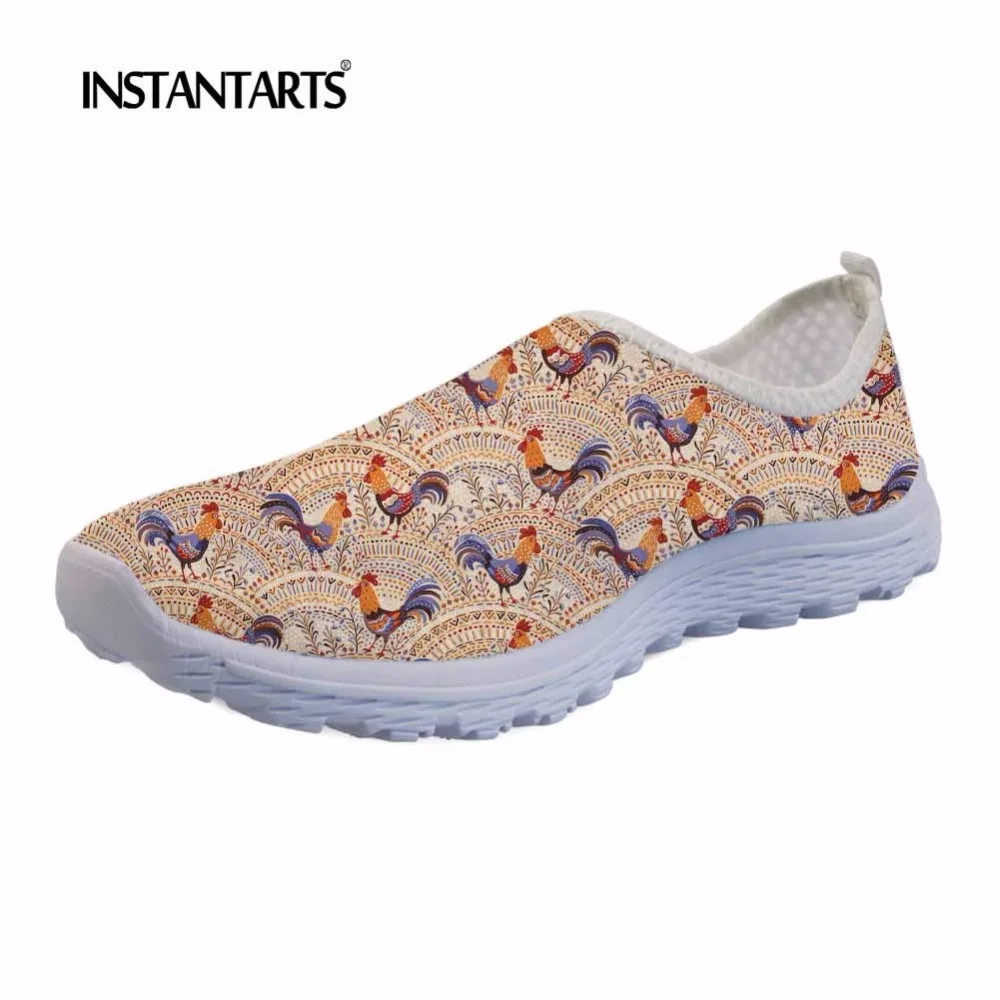 

INSTANTARTS Bohemian Roost Print Women Air Mesh Flat Shoes Casual Slip On Beach Walk Shoes Summer Breathable Loafer Shoes Female