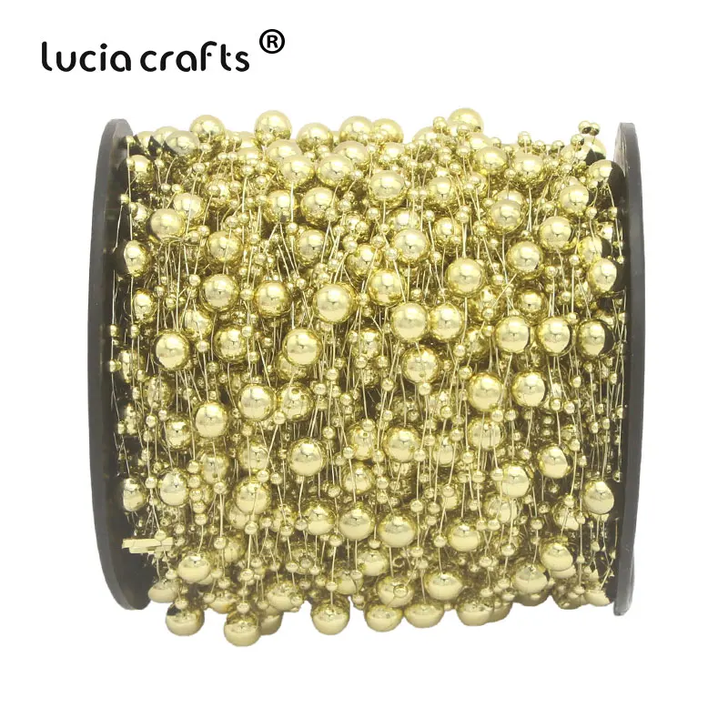 Lucia crafts 60 м/рулон смешанный 3/8 мм искусственный цепочка с жемчужными бусинами гирлянды искусственные цветы для свадьбы свадебный букет цветы C0613 - Цвет: C15 Golden