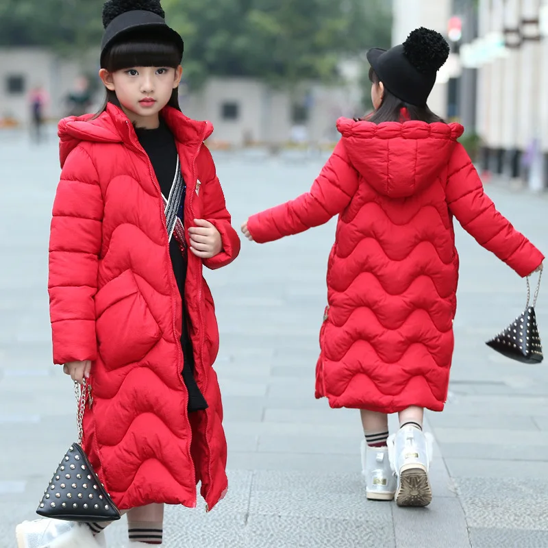 

2018 New Winter Big Girls Down Cotton Jackets Teenage Baby Coats Children Clothing Kids X-Long Thick Warm Hooded Outerwears