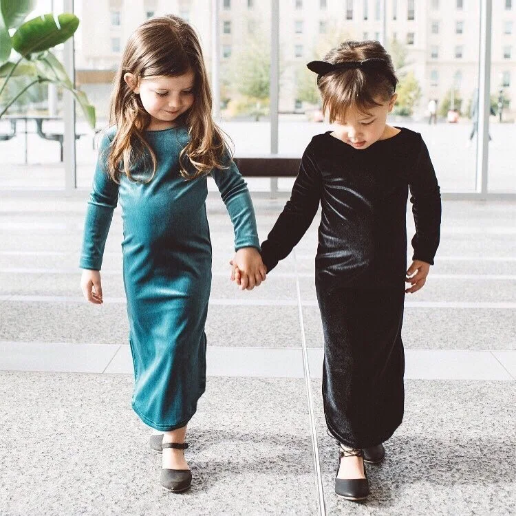 Ins/Лидер продаж для маленьких девочек велюровая кофточка длинное платье макси для детей модное платье для девочек