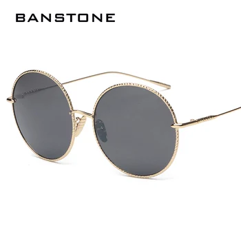 

BANSTONE Women Vintage Round Sunglasses Oversized Metal Sawtooth Frame Coating Mirror Lens Sunglasses
