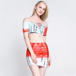 Сексуальное мини-платье, летний женский комплект из двух предметов, женский Принт с вырезом, короткий рукав, сексуальный кружевной топ +