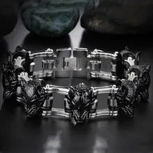 21 мм Высокое качество Нержавеющая Сталь Серебряный Мотоцикл Байкер цепь черный волк Панк ювелирные изделия мужские Мальчики браслет Рождественский подарок