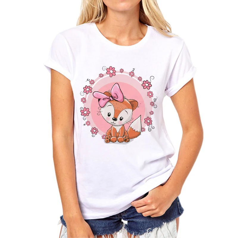 Новинка Kawaii белая крутая панк лиса женская футболка летние топы с животными