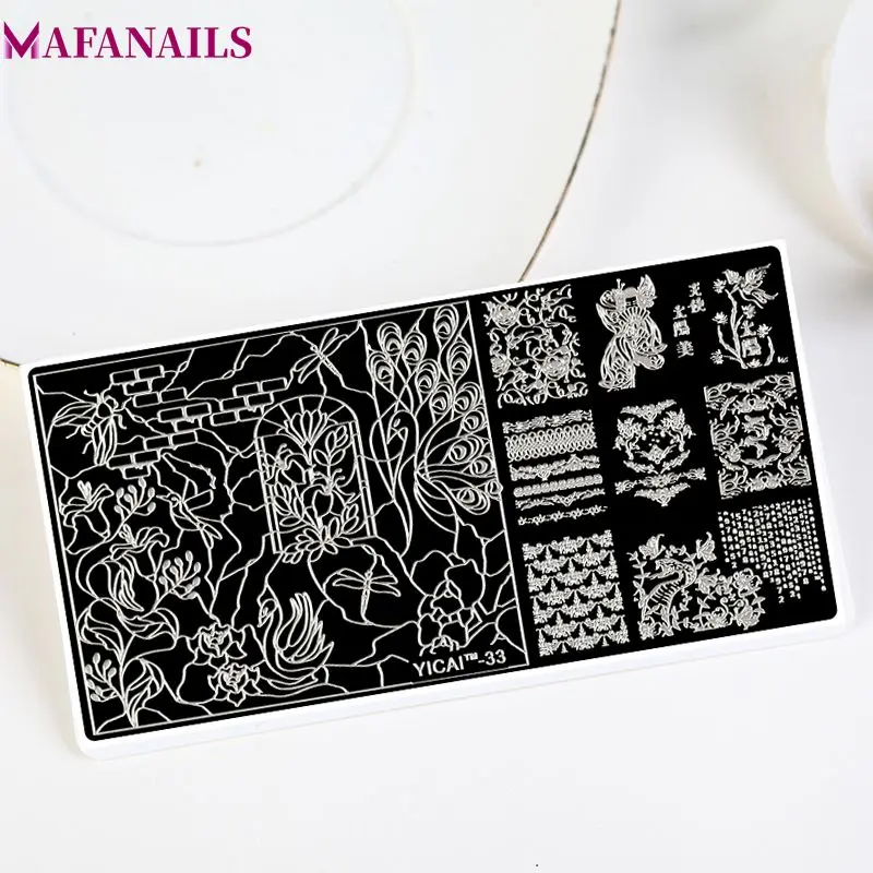 

6.5*12.5cm 1Pc Nail Stamping Plates Lace & Flower & Peacock DIY Template Plate 3D Stencils For Nails Stamp Stencil #YC33