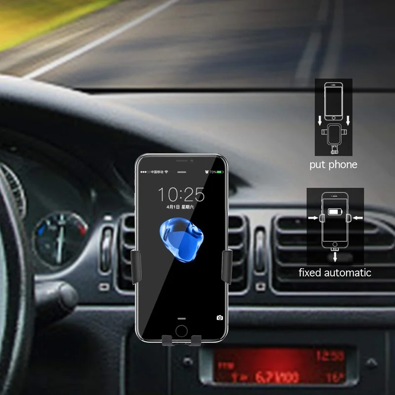 Tongdaytech Кожаный Автомобильный светодиодный Qi быстрый беспроводной зарядное устройство для iphone 8 Plus XS 11 Pro Max Gravity держатель телефона для samsung S10 S9