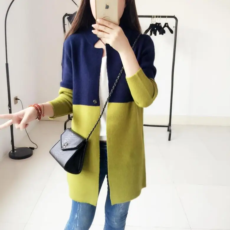 

new spring coat in Korean female long color loose knit cardigan F0589