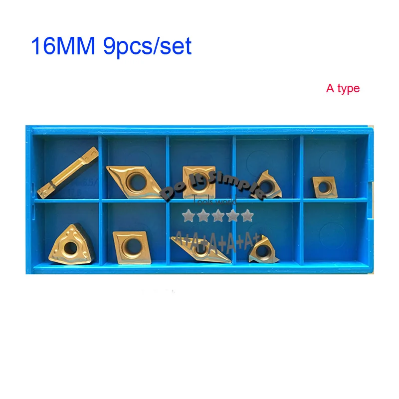 9pcs/set Blade for 16mm Hard Alloy Turning Tool, CNC Lathe Tool Kits