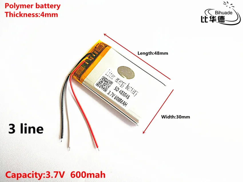 5 шт./лот 3 линии хорошего качества 3,7 V, 600 mAH, 403048 полимерный литий-ионный/литий-ионная аккумуляторная батарея для игрушка, портативное