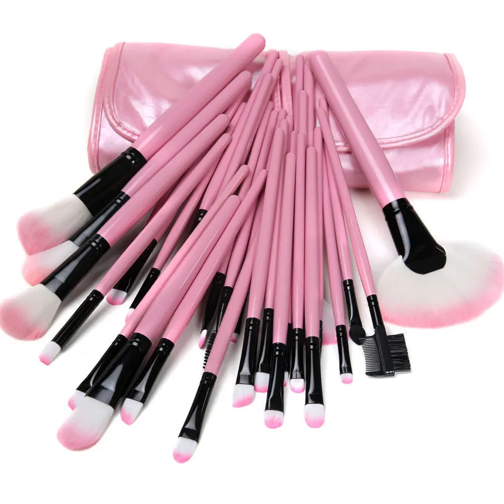 32 шт./компл. набор кистей для макияжа Pincel Maquiagem Профессиональный макияж Maquillaje Коза Набор для волос косметический набор кисть+ Кожаная сумка - Handle Color: 32pcs pink