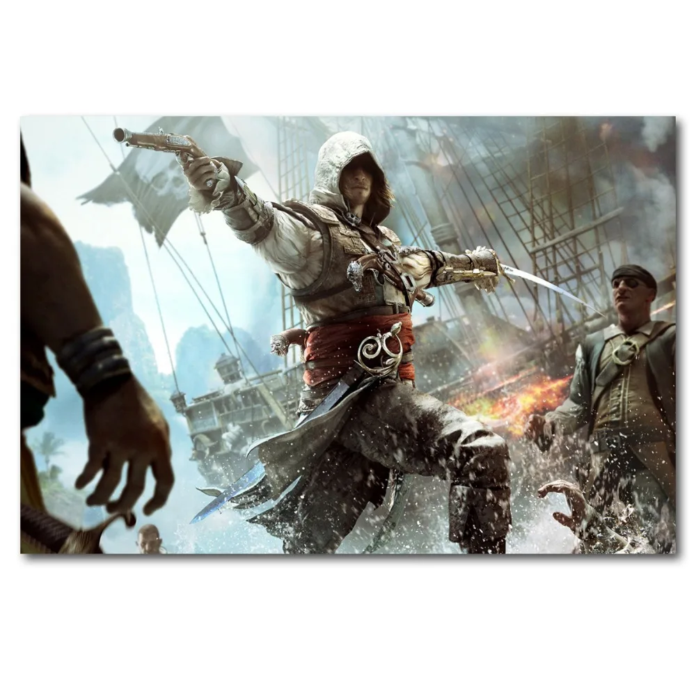 Assassins черный флаг игра боевой корабль пиратские плакаты настенное искусство