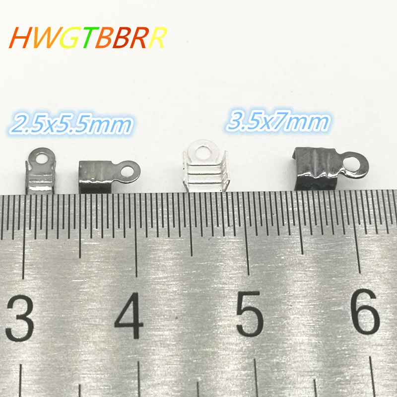 200 шт. 3,5x7/2,5x5,5 мм маленький кончик кончика шнура складывается через трехпроводную застежку обжимной разъем для бисера DIY Изготовление ювелирных изделий для аксессуаров