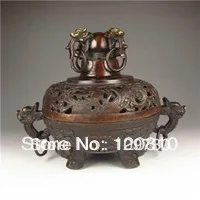 

00308 Chinese Bronze Incense Burner w Ming Dynasty XuanDe Mark NR statue