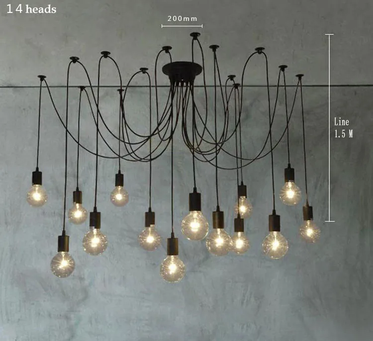 Nordic Retro Edison Bulb Pendant Chandelier Vintage Loft Antique Adjustable DIY E27 Spider Pendente De Teto Fixture0