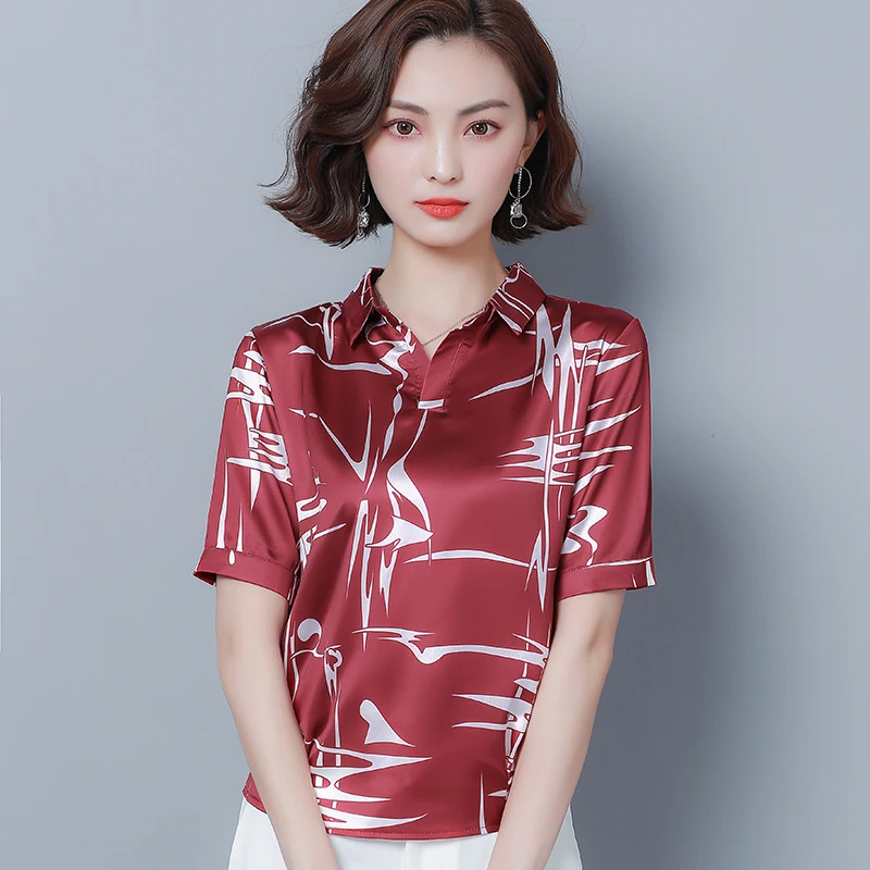 

Casual Silk Women Blouses Satin Striped Short Sleeve White Women Shirts Plus Size XXXL/4XL Blusas Femininas EleganteLadies Tops