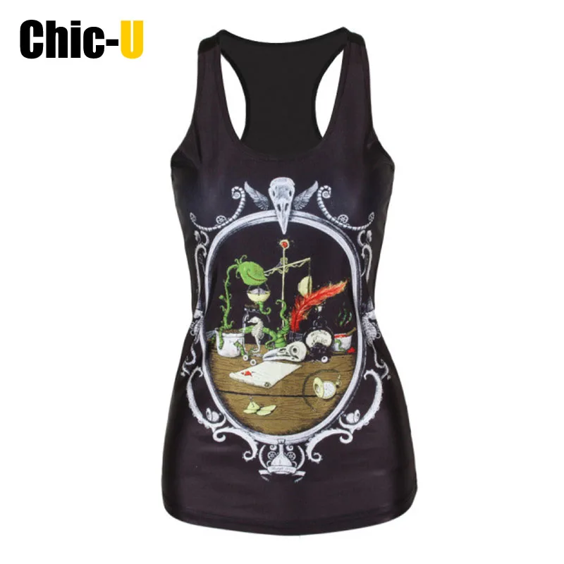 Chic-U New 2015 women summer 3d vests The Little Mermaid vest black mirror Cartoon print camisole Sexy fashion punk tank tops | Женская