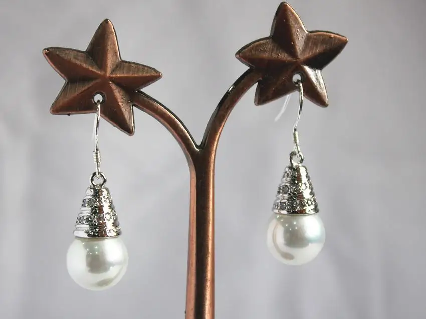 

hot sell new - beautiful Silver Plated 12mm white shell pearl earrings 003