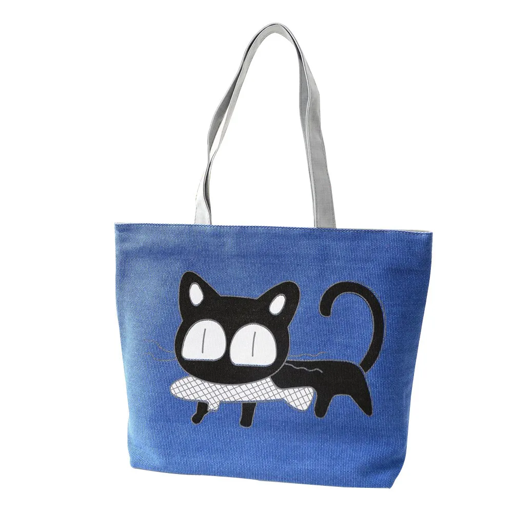 Лидирующий бренд, женские сумки Bolso, женские сумки через плечо, Пляжная Холщовая Сумка, милая кошка сумка, сумка для ланча в офис, сумка через плечо, роскошная сумка, основной#5 - Цвет: Синий