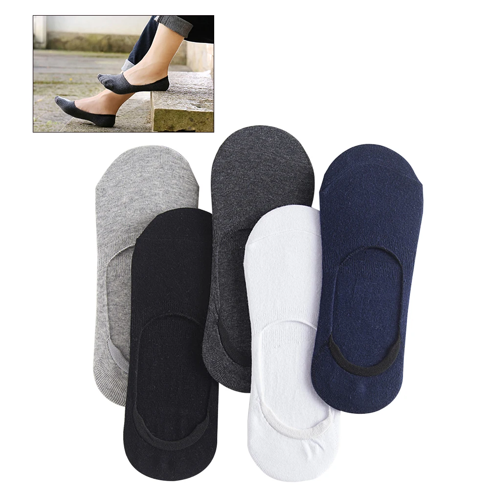 5 Pairs Mens Low Cut Socks No Show Invisible Anti-Skid Socks for Summer(Random Color