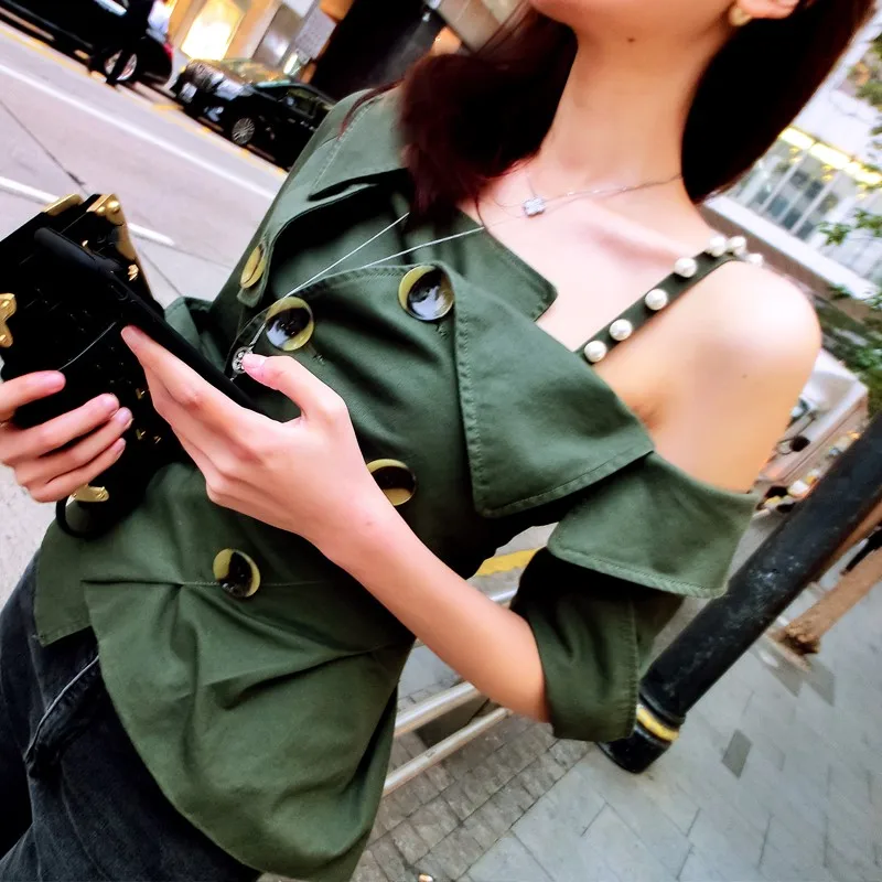 2018 Women Sexy Strape Party Club Shirt Fashion Military Green Off the Shoulder Pleated Blouse Short Ruffle Casual Work Top 2018 Women Sexy Strape Party Club Shirt Fashion Military Green Off the Shoulder Pleated Blouse Short Ruffle Casual Work Top