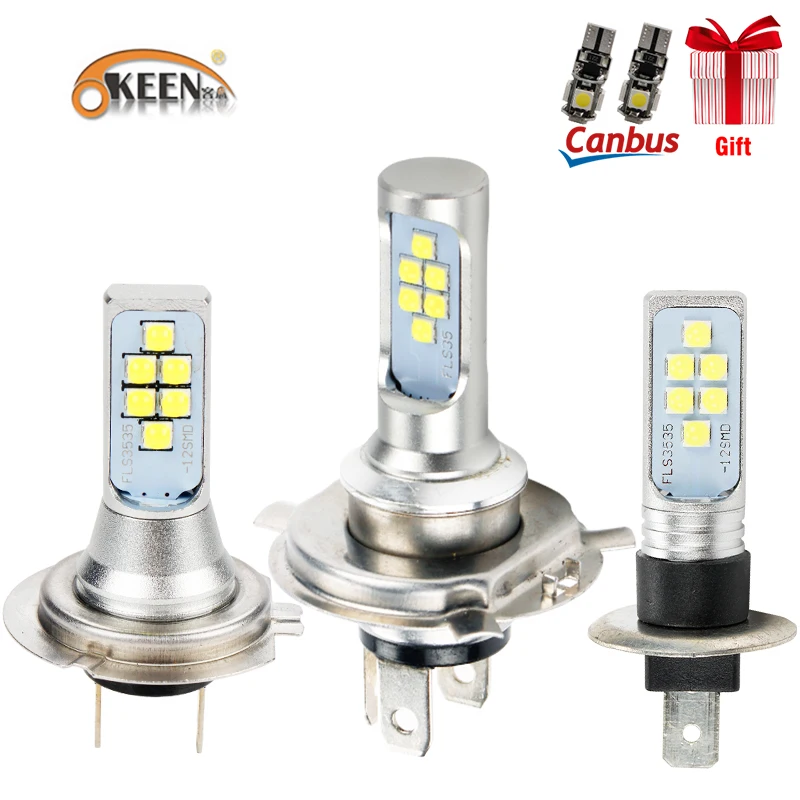 OKEEN 1pcs H7 LED Lamp Super Bright Car Fog Lights 1200lm 12SMD 3535
