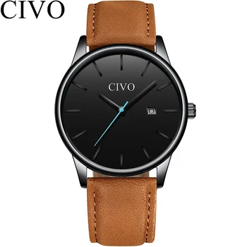 

CIVO Fashion Mens Watches Top Brand Luxury Waterproof Minimalist Slim Leather Strap Quartz Watch For Men Clock Relogio Masculino