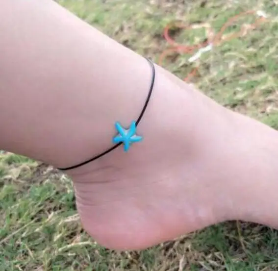 

sl448 Vintage blue stone starfish Beautiful beach barefoot ankle ankle pants women's fashion summer beach jewelry