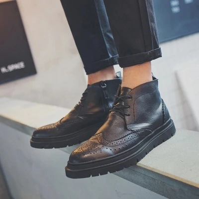 2018 Punk Otoño Invierno nuevos hombres moda Brock alto zapatos cremallera aumento Casual de - AliExpress