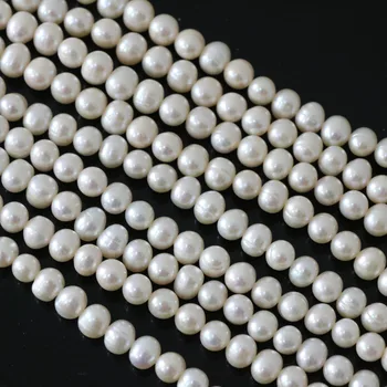 

Fashion white natural freshwater cultured pearl loose beads 7-8mm nearround diy fashion women jewelry making 15inch B1328