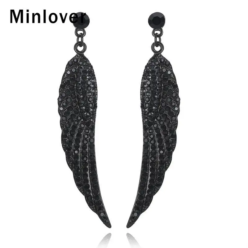 Женские Винтажные висячие серьги Minlover черные в виде крыльев Ангела стразы