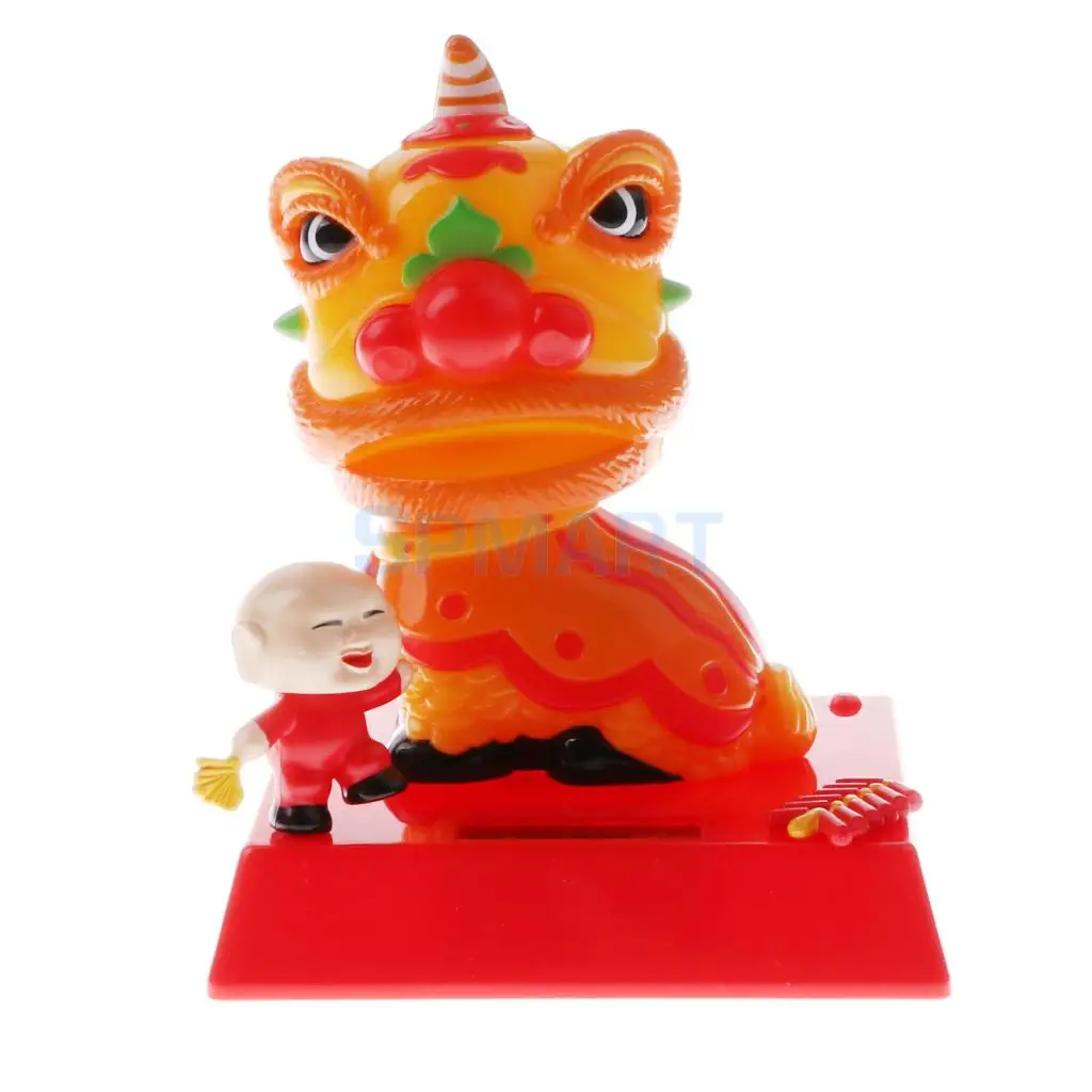 Solar Powered Bobbling Toy Shaking Head Waving Fortune Cat Monk Lion Home/Office/Car Ornament Auto Accessories