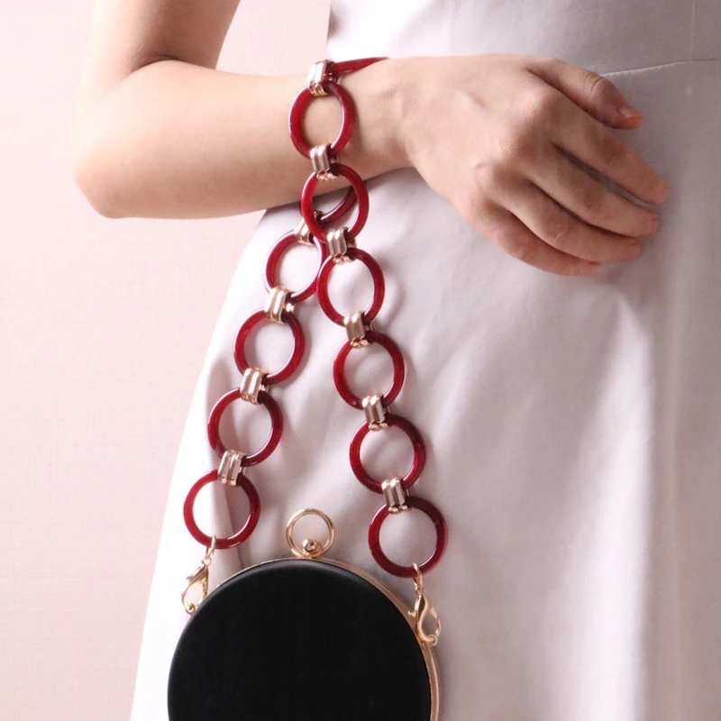 

Luxury Designer Acrylic Alloy Strap Resin Round Ring Chain Handbag Jelly Plastic clear Shoulder Strap Bag Belt Bag Accessories