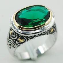 F931 simulado Esmeralda Mujeres Anillo de Plata 925 Tamaño 6 7 8 9 10