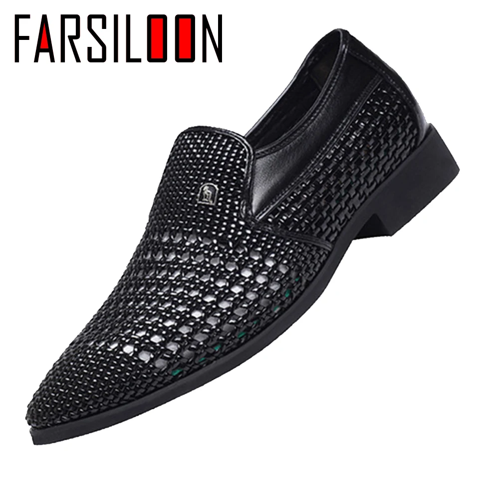 

2018 Summer Men's Leather Sandals Genuine Leather Soft Bottom Slip-On Shoes Hole Shoes Middle-Aged Hollow Weave Dad Shoes OP022