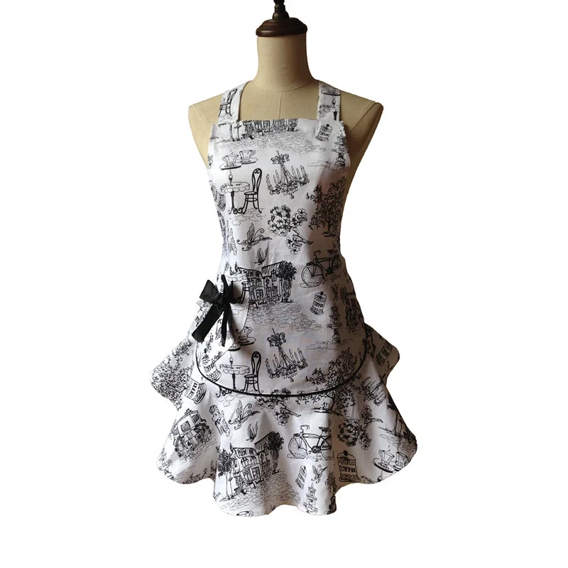 

JS Cafe Toile Retro Woman Kitchen Cooking Waitress Salon Apron Avental de Cozinha Divertido Tablier Cuisine Pinafore Apron