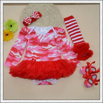 

4PCs per Set Abstract Pattern Red Baby Girls Long Sleeves Tutu Dress Headband Shoes Leggings for 0-12months Free Shipping