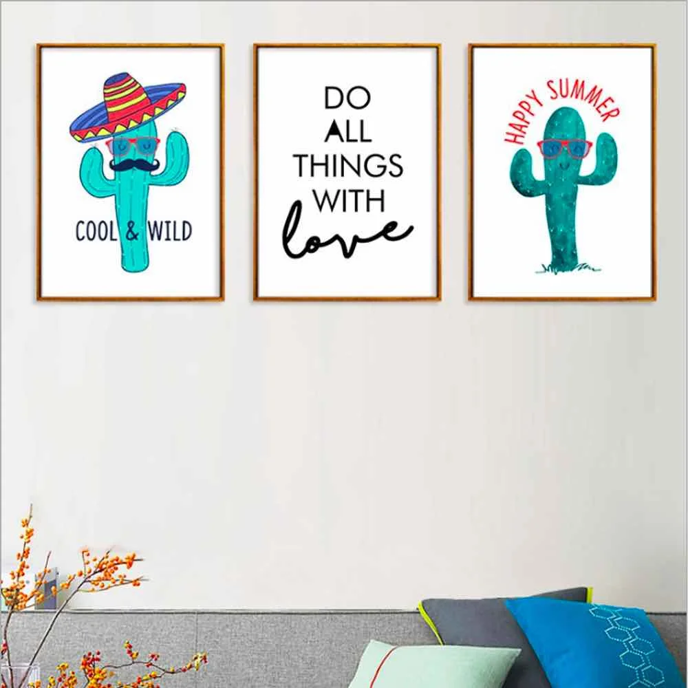 

HAOCHU Cactaceae Cartoon Canvas Painting Living Room Home Decor Painting Print Poster Simple Nordic Wall Picture