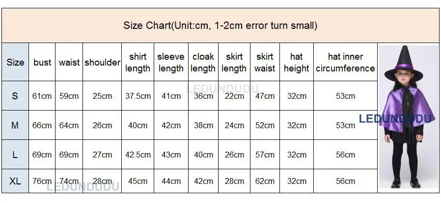 Kids Purple Witch Cosplay Costume with Hat Children Halloween Party Holiday Performance Clothes Girls Black Magic Witch Dress size
