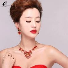 Красный Кристалл наборы свадебных ювелирных изделий ожерелье+ серьги Свадебные ювелирные изделия Лук педант ожерелье невесты Аксессуары