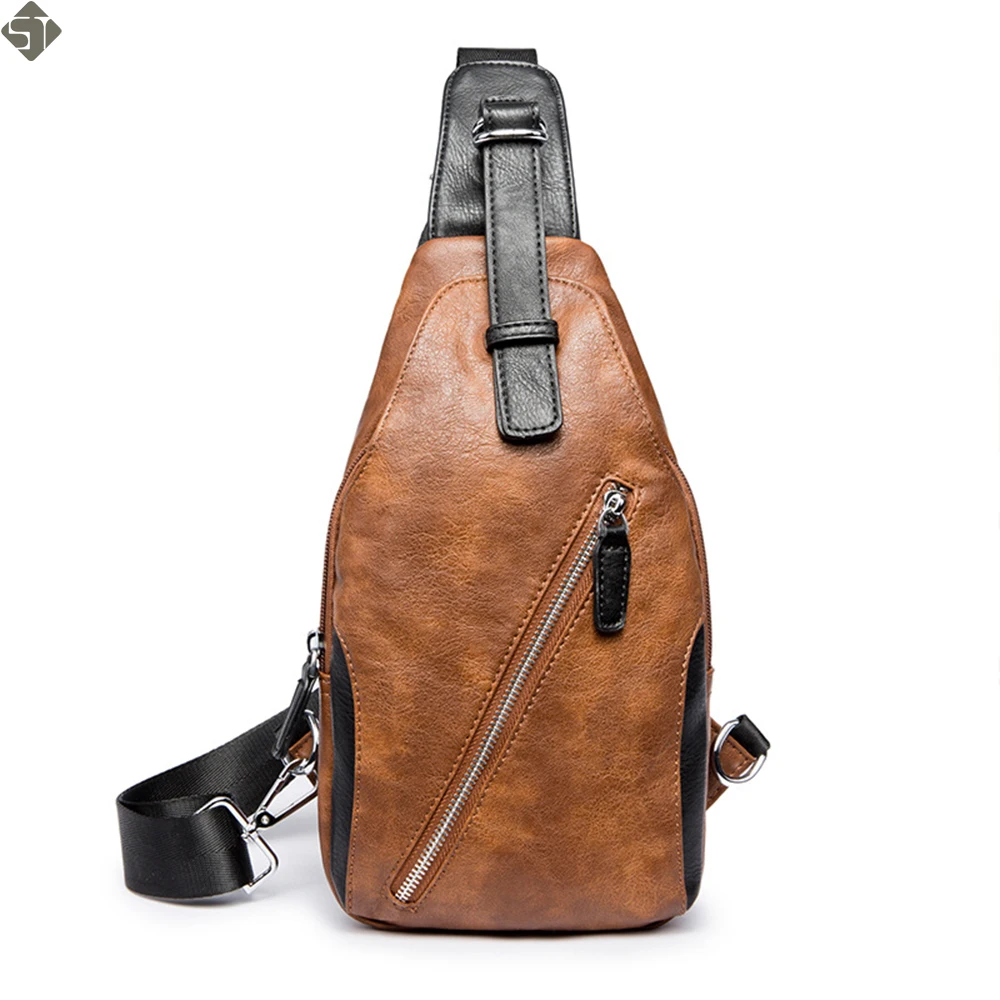 

Brand Leather Mens Chest Bags Fashion Travel Crossbody Bag Theftproof Magnetic Button Open Man Messenger Bag