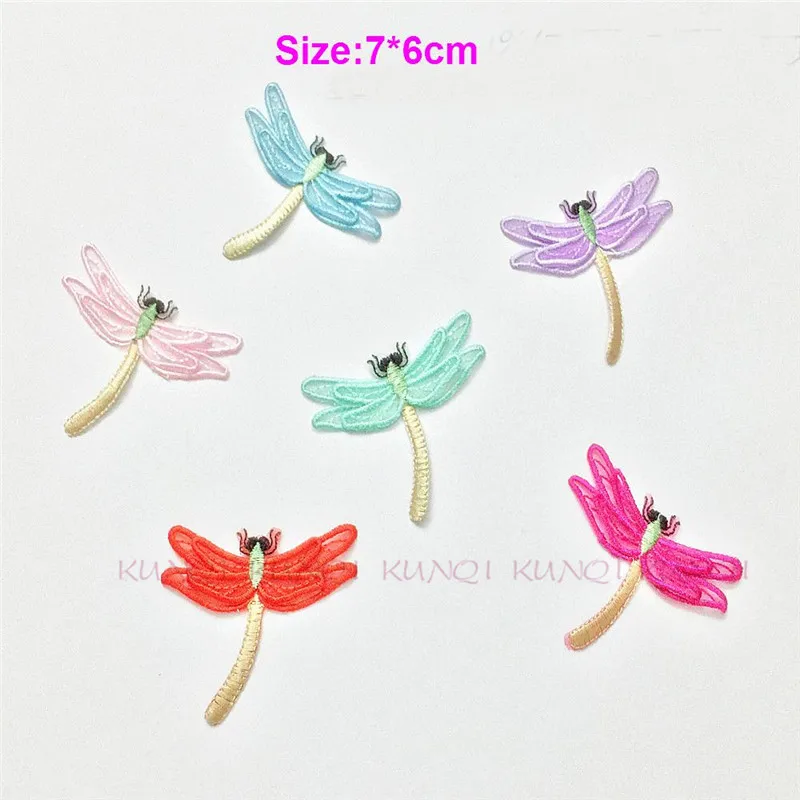 Embroidered Iron On Applique Patch Insect Dragonfly Garden Pink /& Green