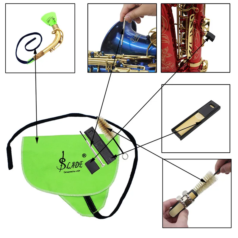 

SLADE Professional Saxophone Cleaning Kit Cane Clip+ Cloth + Mouthpiece Brush + Thumb Protector + Screwdriver Sax Part