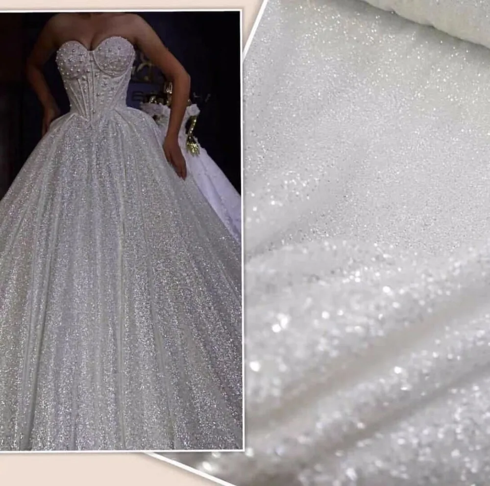 

shinning SYJ-81140 french net fabric with glued glitter fashion glued glitter tulle lace fabric for bridal dress