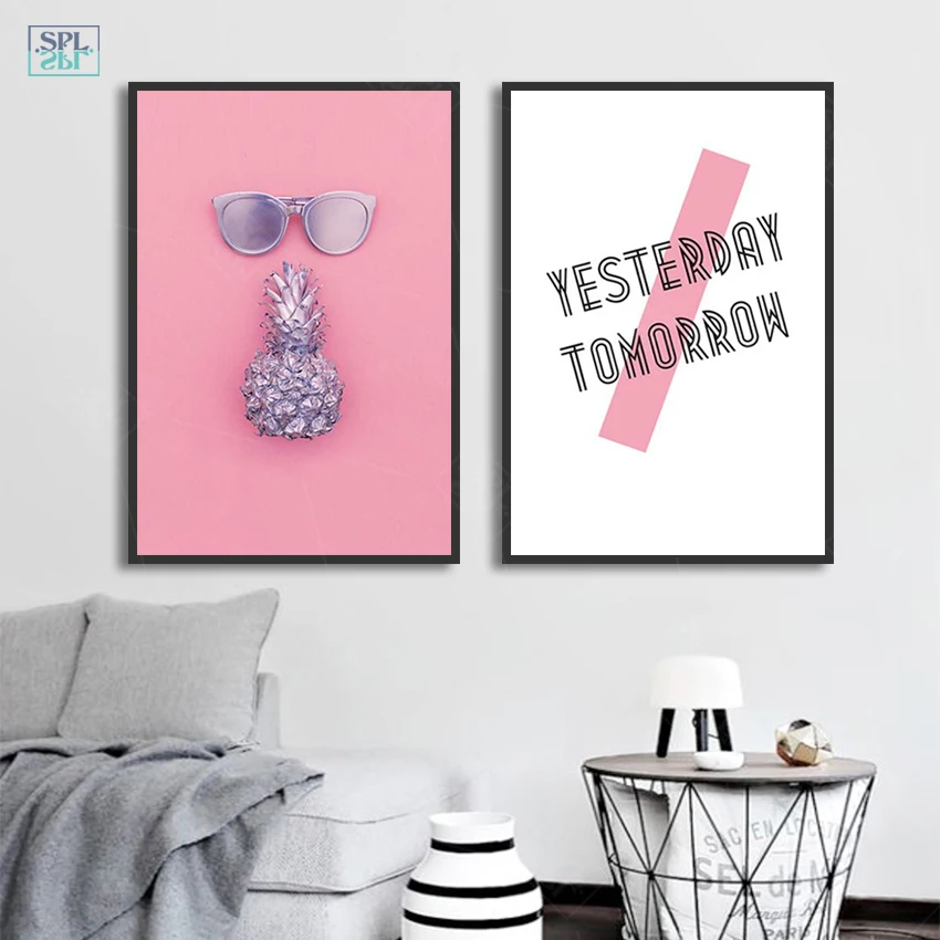 SPLSPL Nordic Decorative Picture Romantic Pink Pineapple Fruit Canvas Art Print Wall Poster and Painting for Kitchen No Frame | Дом и сад
