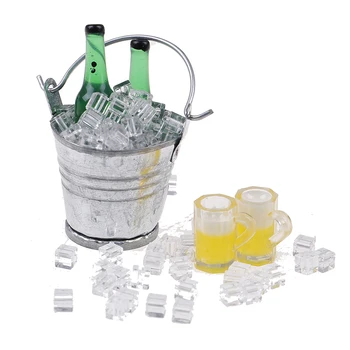 

1Set 1:12 Scale Beer Bottle + Bucket + Ice Cube + Cups Play House Food Furniture Toy Doll House Accessories Dollhouse Miniature