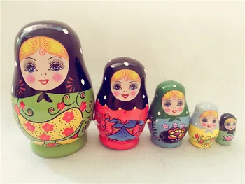 

Hand-painted Matryoshka Doll 5 Layers Small Belly Green Child Wooden Size 12 cm*5 cm Girls Gift Valentine's Couples