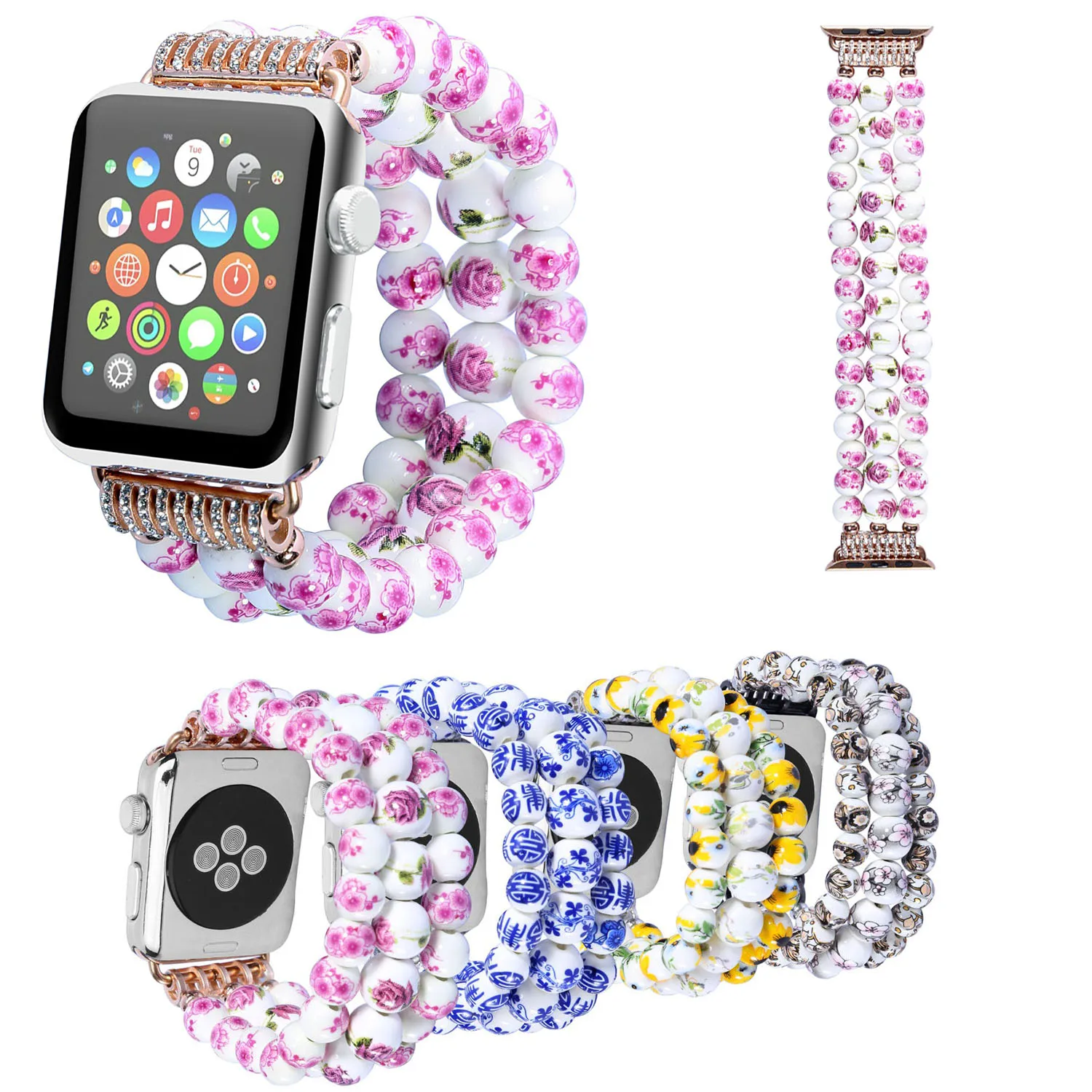 Браслет женский с керамическими бусинами эластичный ремешок для Apple Watch Series 3 2 1 42