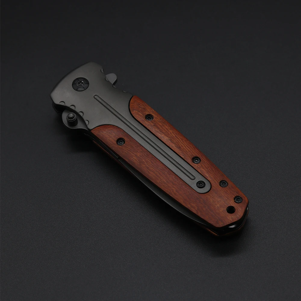 Baratos DA59 cuchillo plegable cuchillo táctico 3CR13MOV Camping senderismo equipo esencial salvaje rescate cuchillo de supervivencia de madera + mango de aluminio