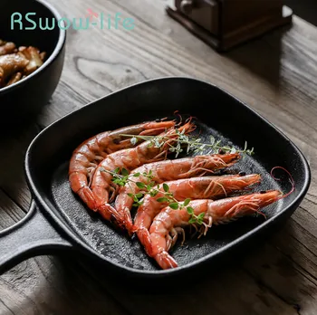 

Black Ceramic Plate Anti-scratch Flat Bottom With Shallow Dish Dinner Plates Serving Dishes For Kitchen Plates